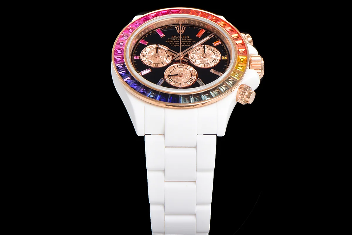 Daytona Black Dial with Rainbow Bezel in White Ceramic