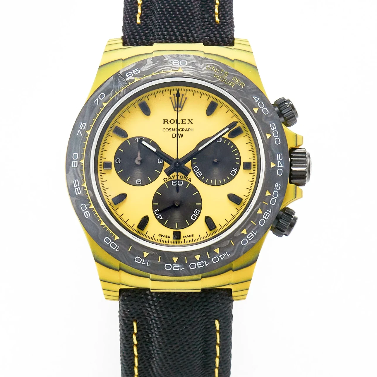 Daytona DIW Yellow Carbon N6F 1:1 Best Edition Yellow/Black Dial on Black Nylon Strap SA4130 V2