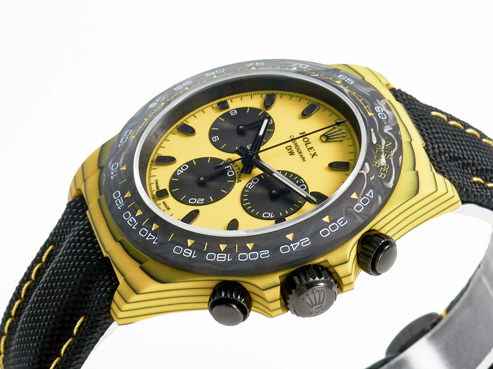 Daytona DIW Yellow Carbon N6F 1:1 Best Edition Yellow/Black Dial on Black Nylon Strap SA4130 V2
