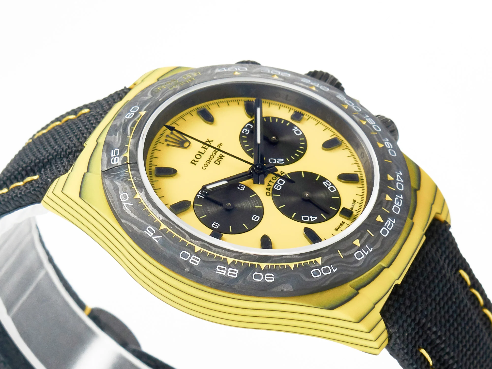 Daytona DIW Yellow Carbon N6F 1:1 Best Edition Yellow/Black Dial on Black Nylon Strap SA4130 V2