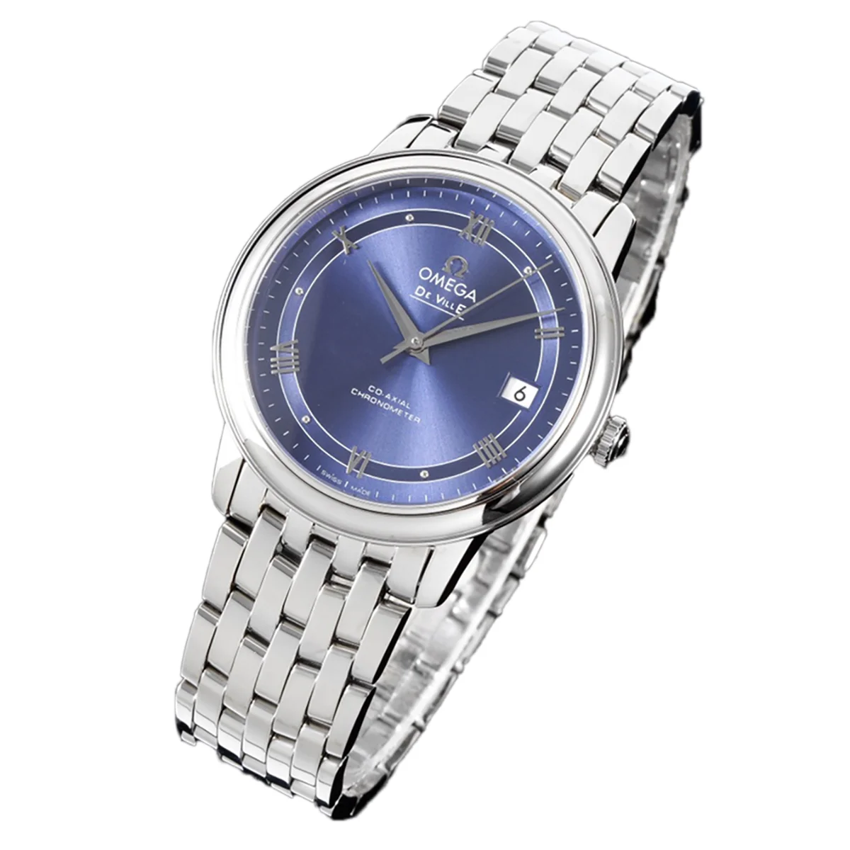 De Ville Co-Axial Chronometer 36.8mm Light Blue Dial in Steel on Bracelet