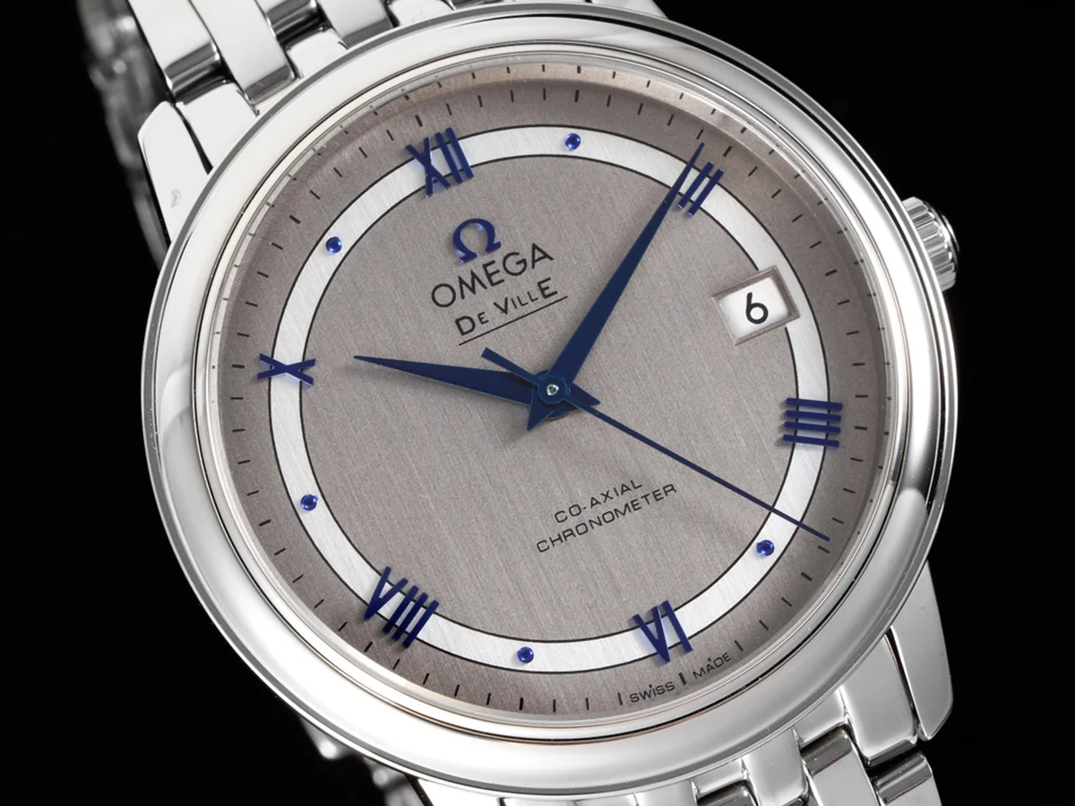 De Ville Co-Axial Chronometer 36.8mm Silver Dial with Blue Marker in Steel on Bracelet