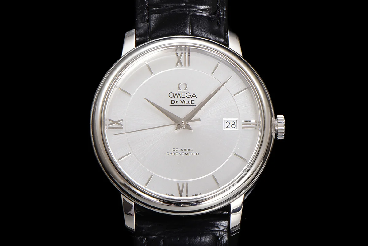 De Ville Co-Axial Chronometer 39.5mm Silver Dial in Steel on Leather Strap