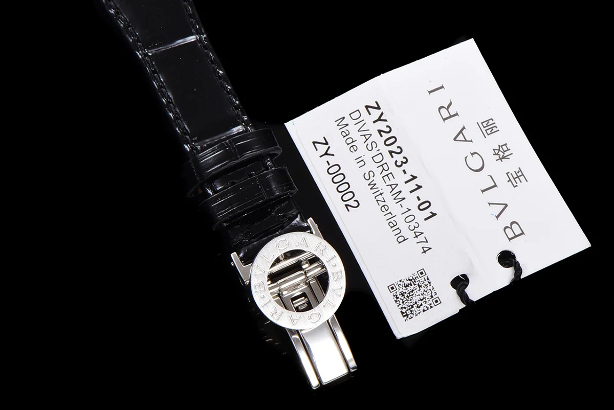 Diva’s Dream Jewellery Watch Diamond Paved Dial in White Dial on Black Leather Strap