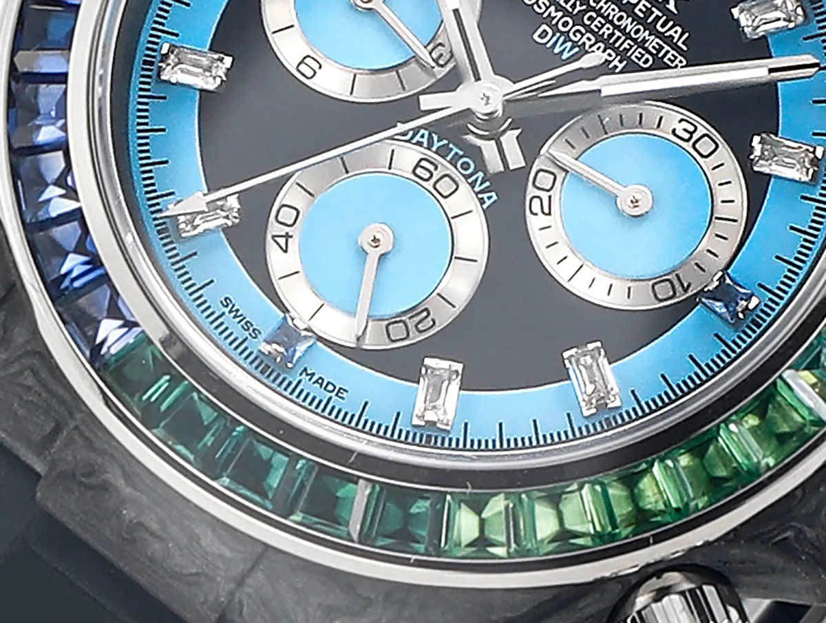 DIW Daytona Rainbow Blue Carbon in Black Rubber Strap