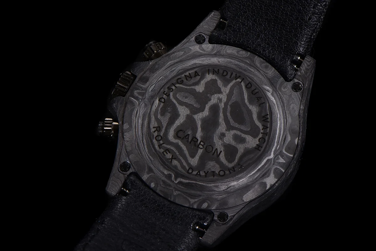 DIW Daytona Skeleton Dial in Carbon with Red Hands on Black Nylon Strap
