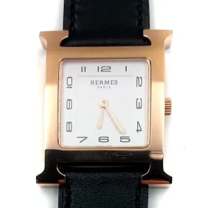 Heure H Rose Gold on Black Fjord Leather Strap