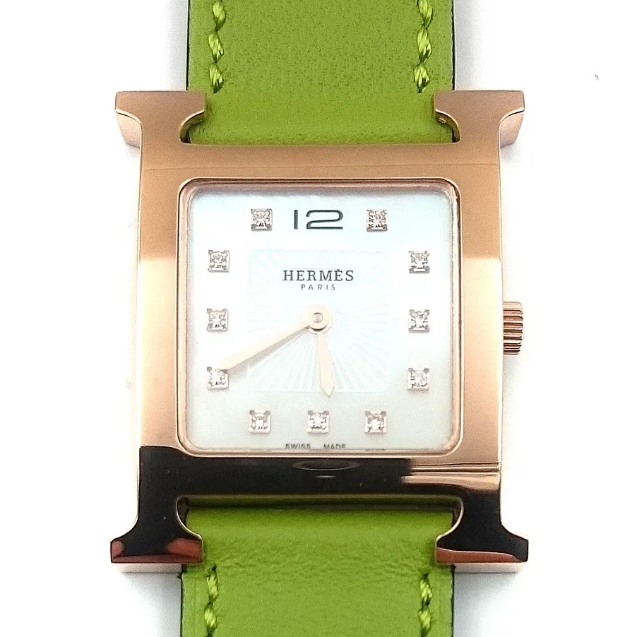Heure H Rose Gold on Green Fjord Leather Strap