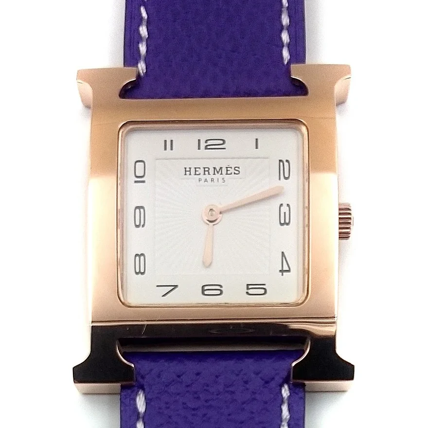 Heure H Rose Gold on Purple Epsom Leather Strap