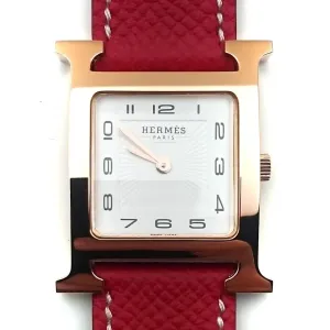 Heure H Rose Gold on Red Epsom Leather Strap