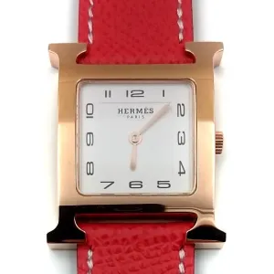Heure H Rose Gold on Vermilion Epsom Leather Strap