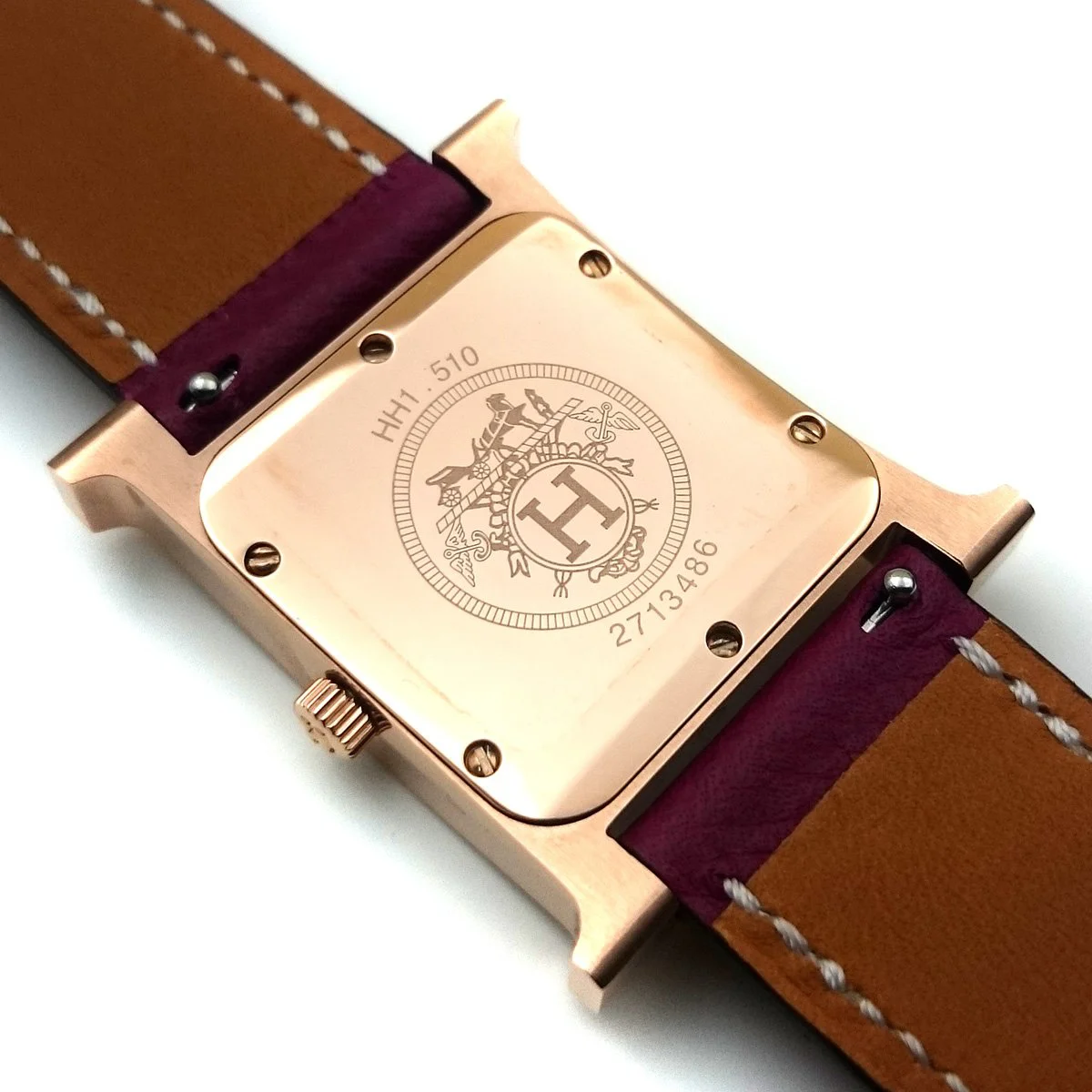 Heure H Rose Gold on Violet Epsom Leather Strap