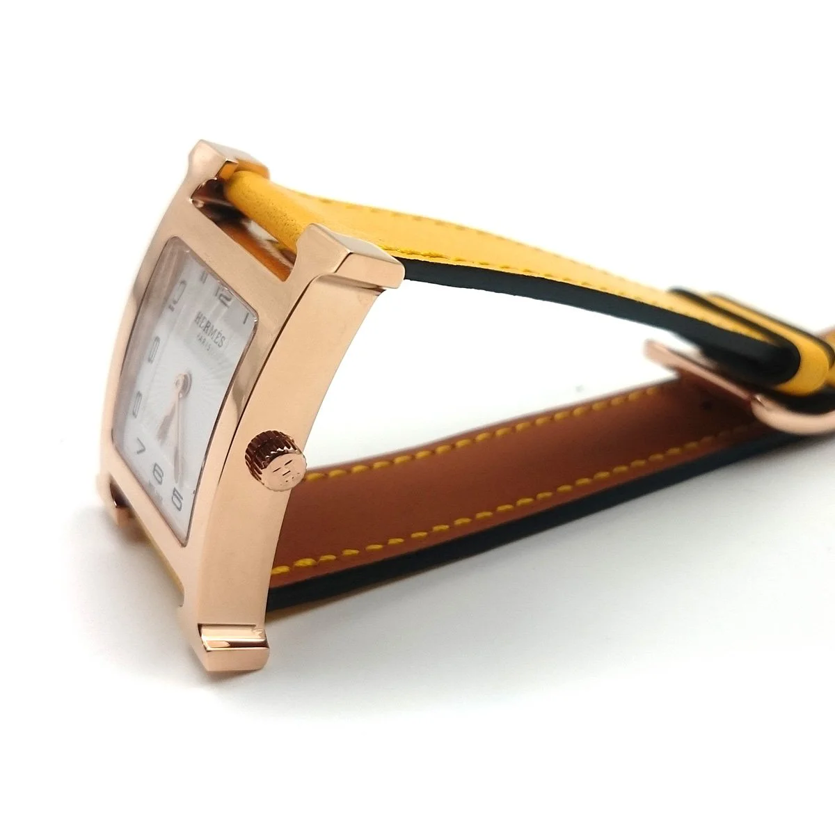 Heure H Rose Gold on Yellow Fjord Leather Strap
