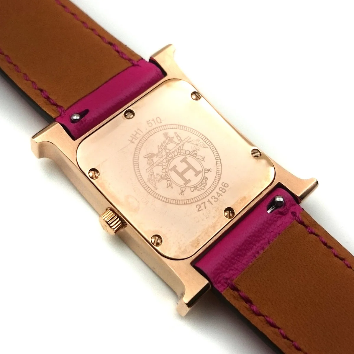 Heure H Rose Gold with Diamond Bezel and Markers on Pink Fjord Leather Strap