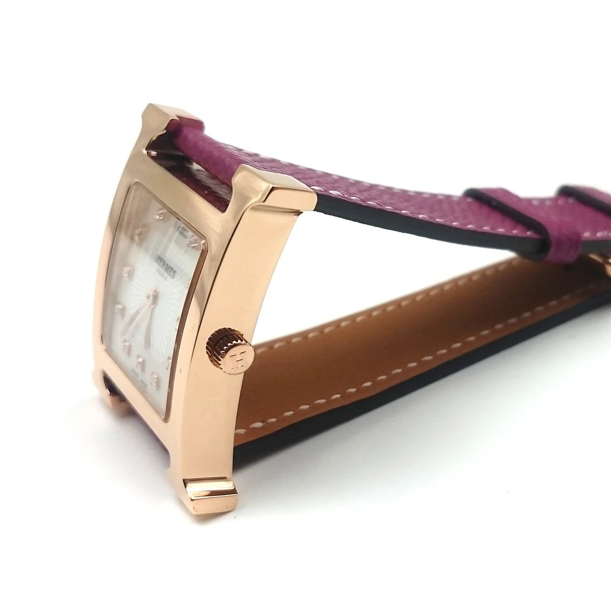Heure H Rose Gold with Diamond Markers on Violet Epsom Leather Strap