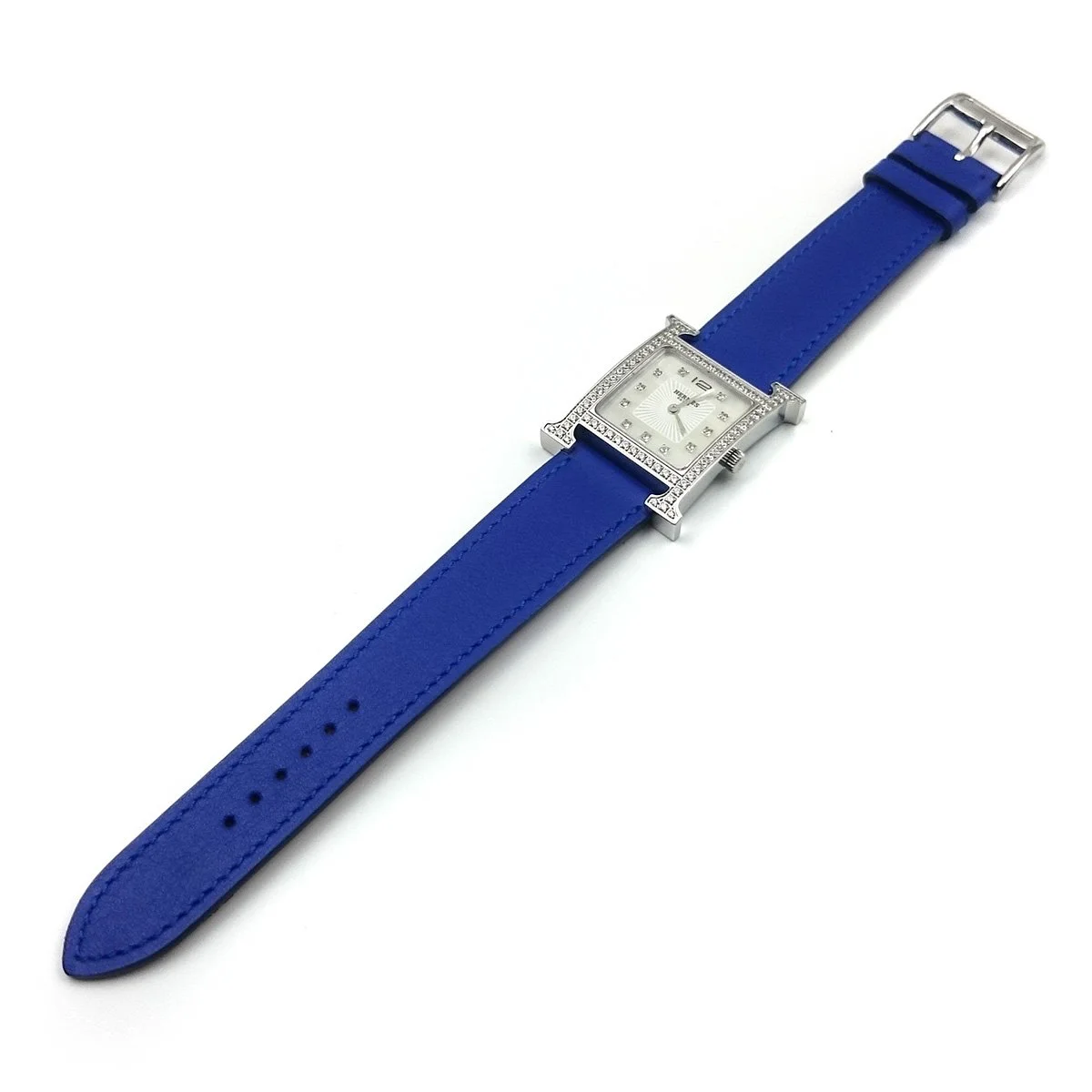 Heure H Steel with Diamond Bezel and Markers on Blue Fjord Leather Strap