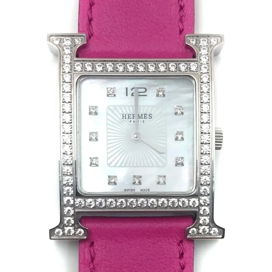 Heure H Steel with Diamond Bezel and Markers on Pink Fjord Leather Strap