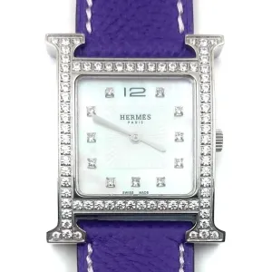 Heure H Steel with Diamond Bezel and Markers on Purple Epsom Leather Strap