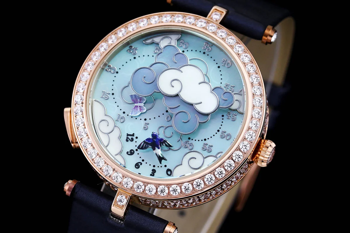 Lady Arpels Ronde des Papillons Watch in Rose Gold on Leather Strap