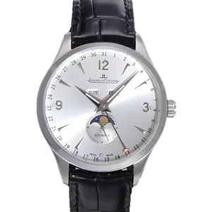 Master Calendar Silver Dial in Steel on Black Leather Strap