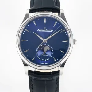 Master Ultra Thin Moon 1368420 SS Z+F 1:1 Best Edition Blue Dial on Black Leather Strap SA925 Super Clone
