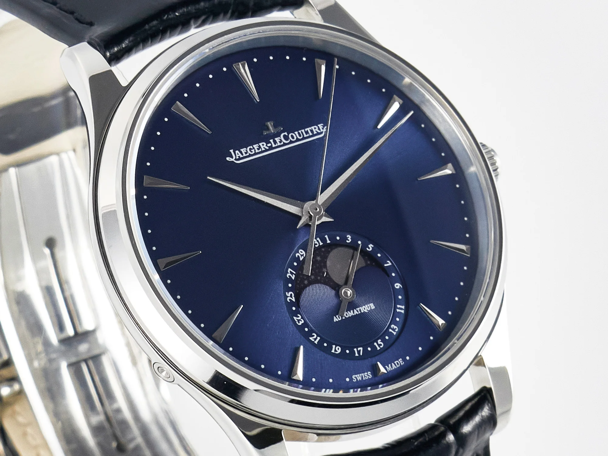 Master Ultra Thin Moon 1368420 SS Z+F 1:1 Best Edition Blue Dial on Black Leather Strap SA925 Super Clone