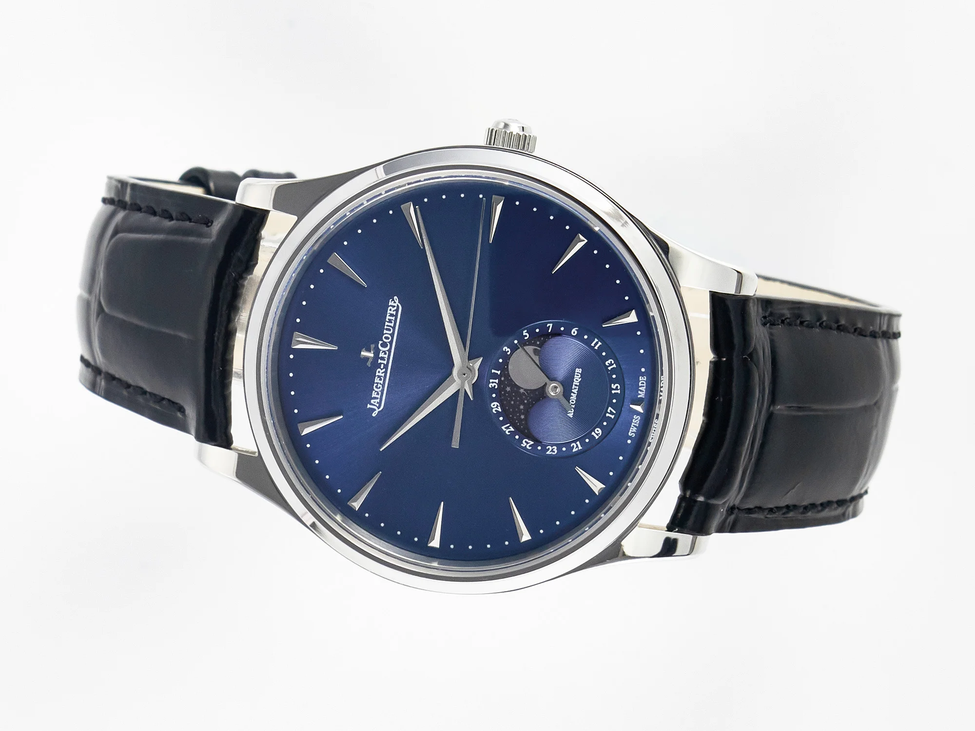 Master Ultra Thin Moon 1368420 SS Z+F 1:1 Best Edition Blue Dial on Black Leather Strap SA925 Super Clone