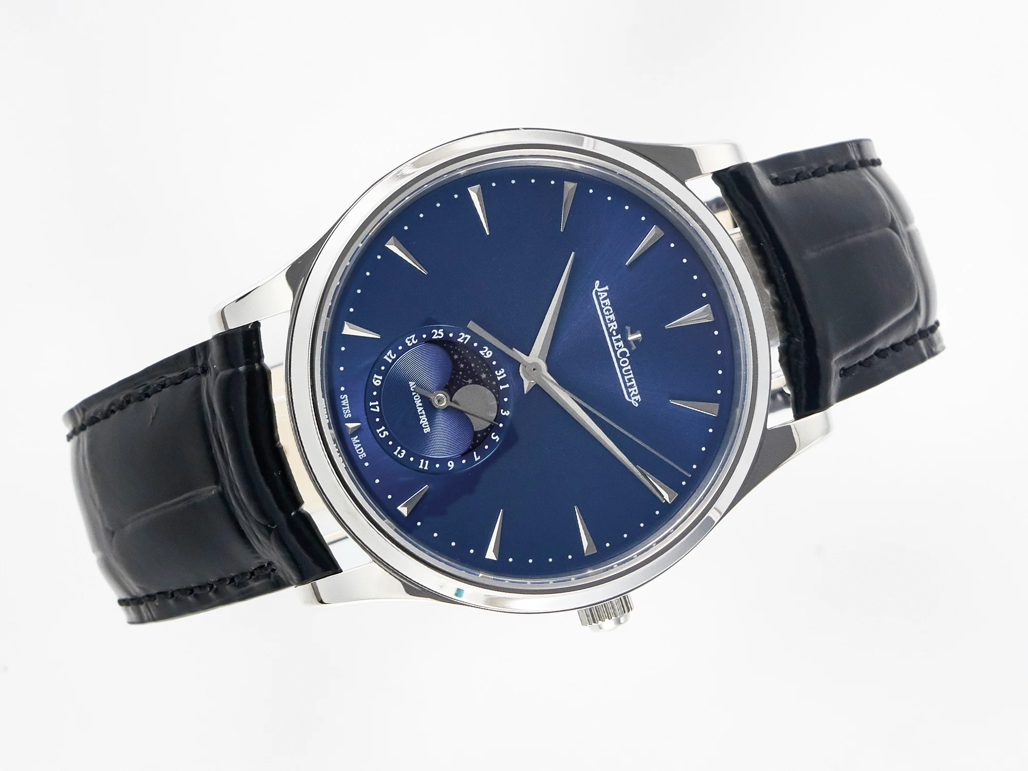 Master Ultra Thin Moon 1368420 SS Z+F 1:1 Best Edition Blue Dial on Black Leather Strap SA925 Super Clone