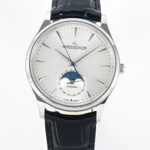 Master Ultra Thin Moon 1368420 SS Z+F 1:1 Best Edition White Dial on Black Leather Strap SA925 Super Clone