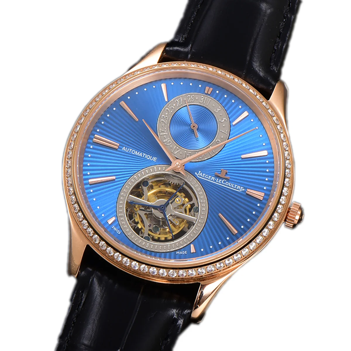 Master Ultra Thin Tourbillon Blue Dial with Diamond Bezel in Rose Gold
