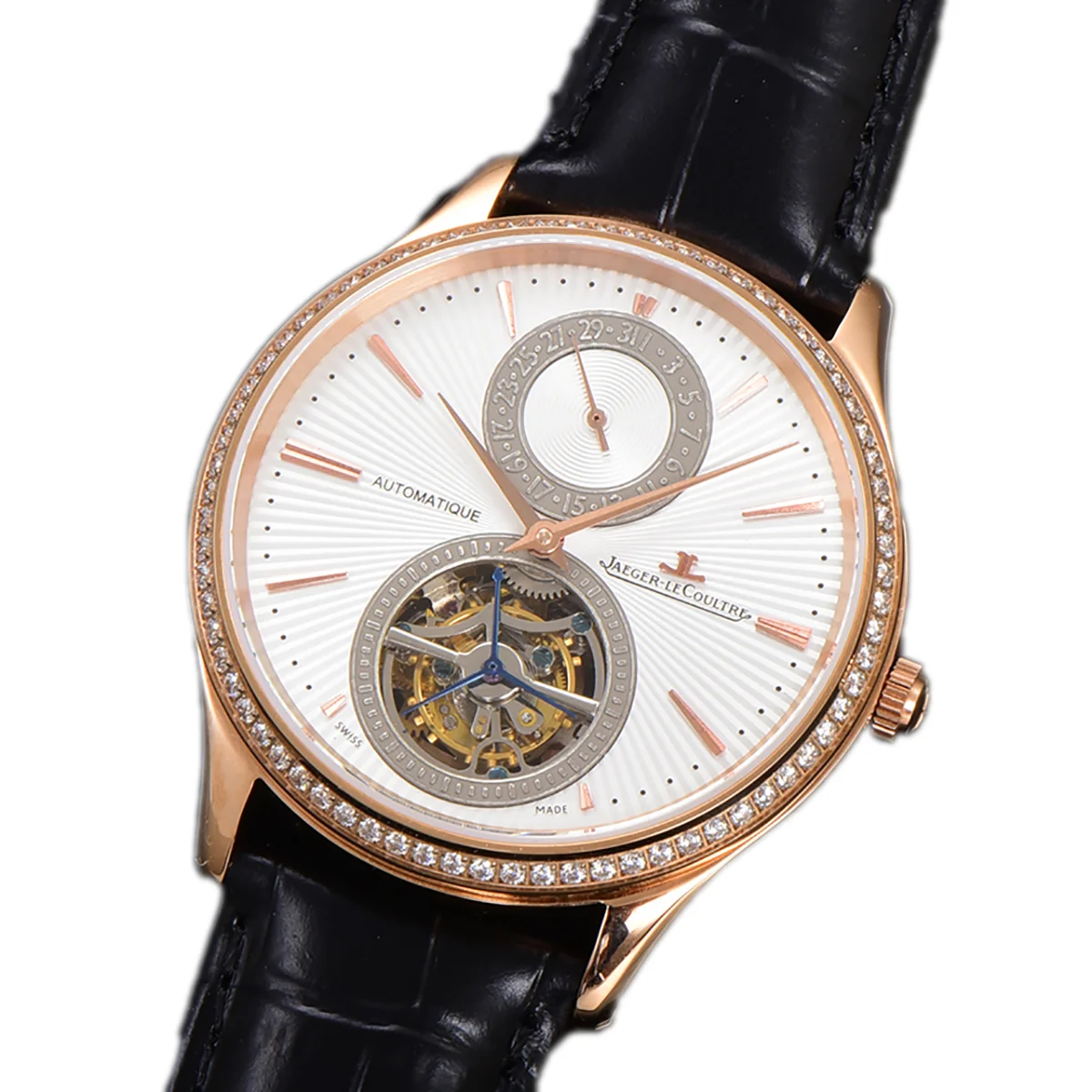 Master Ultra Thin Tourbillon White Dial with Diamond Bezel in Rose Gold