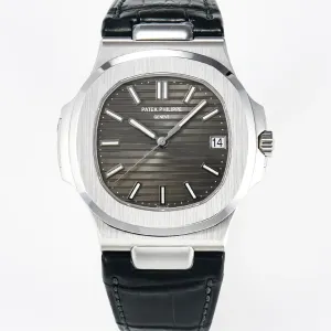 Nautilus 5711 SS 3KF 1:1 Best Edition Gray Textured Dial on Black Leather Strap A324 Super Clone V2