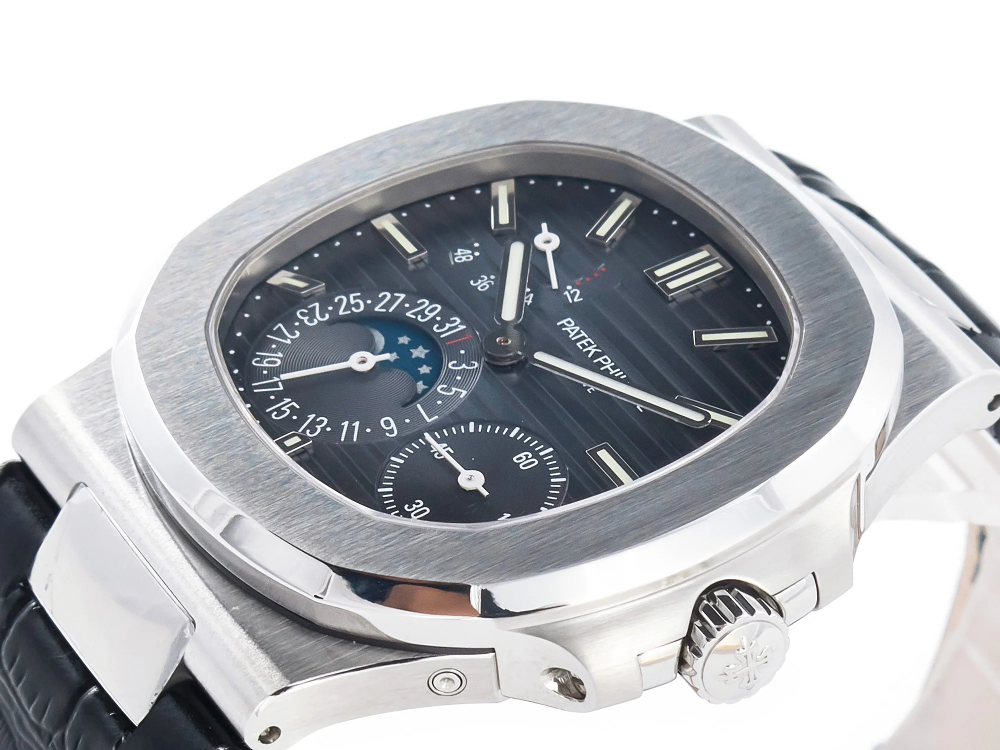 Nautilus 5712 SS PPF 1:1 Best Edition Blue Dial on Black Leather Strap A240 Super Clone V2