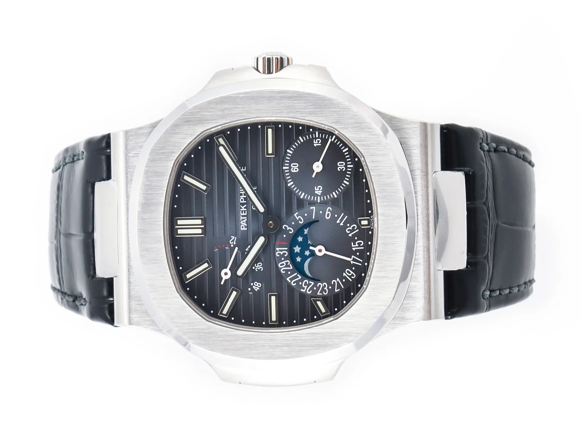 Nautilus 5712 SS PPF 1:1 Best Edition Blue Dial on Black Leather Strap A240 Super Clone V2