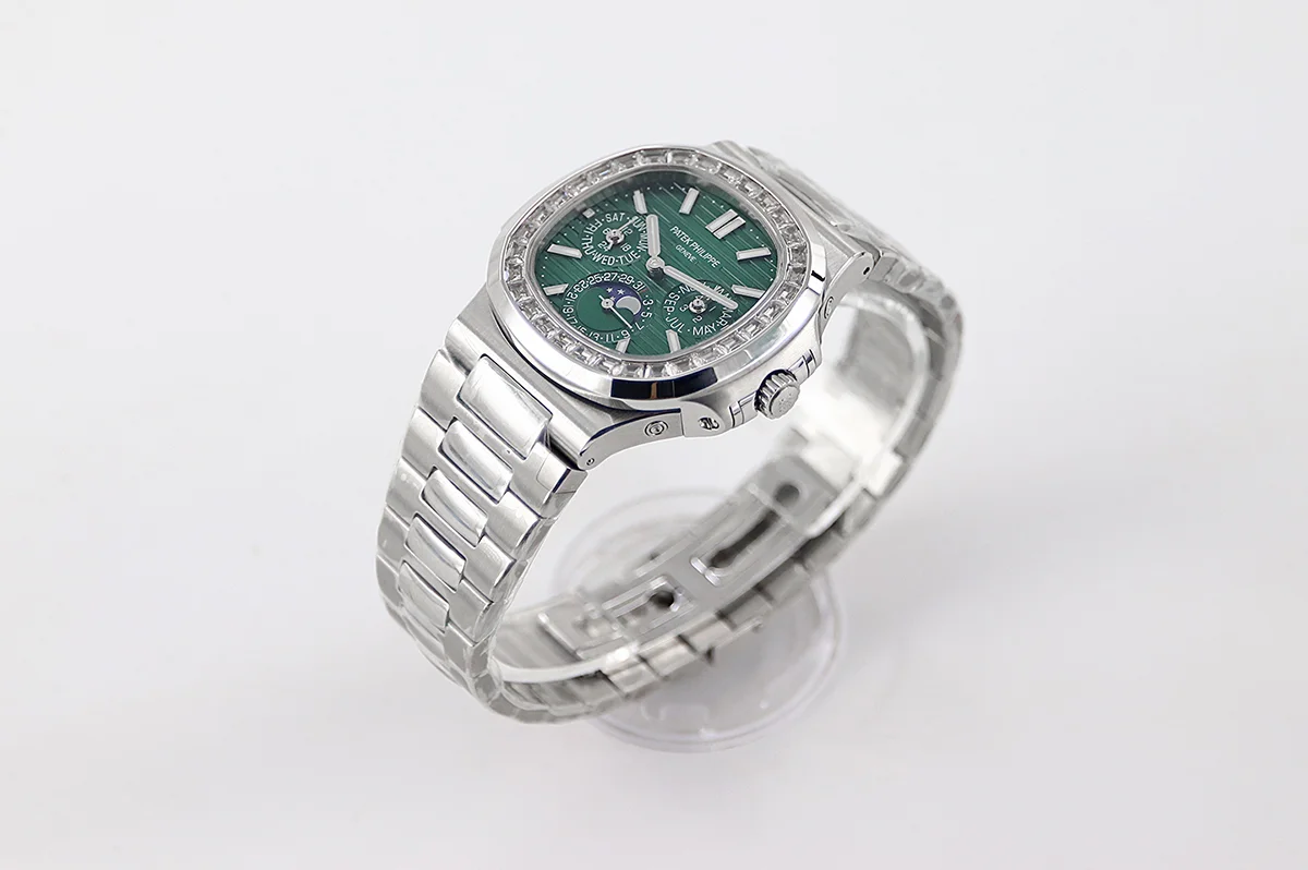 Nautilus 5740 Green Dial with Diamond Bezel in Steel