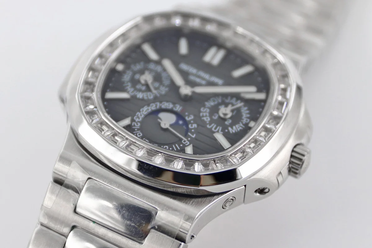 Nautilus 5740 Grey Dial with Diamond Bezel in Steel