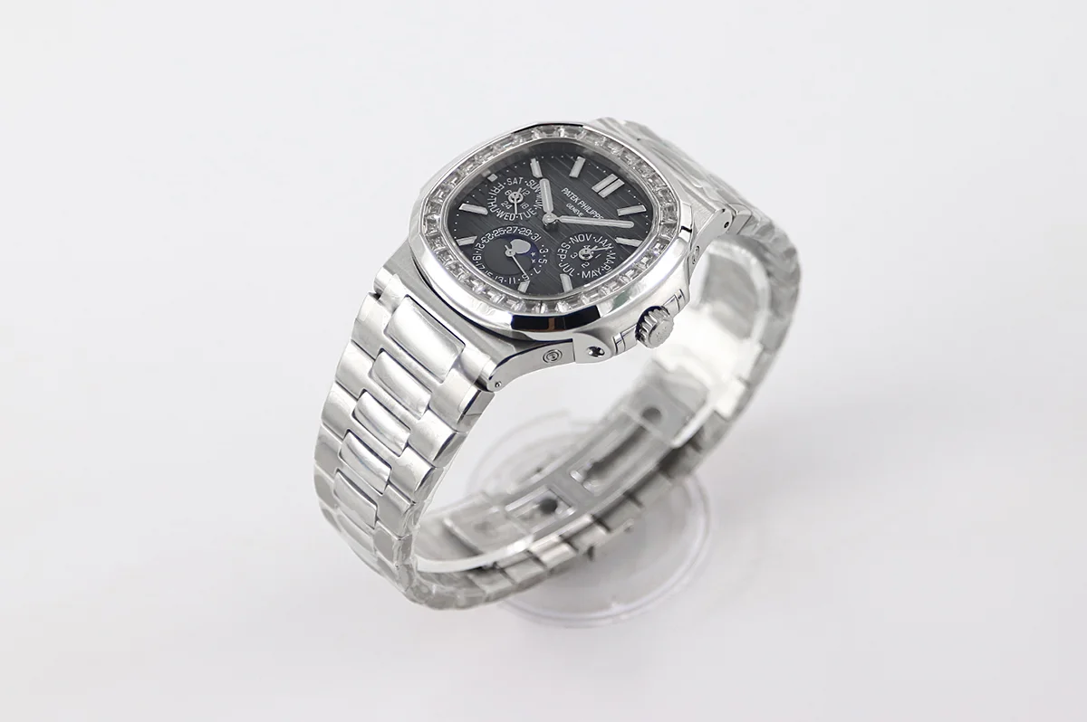 Nautilus 5740 Grey Dial with Diamond Bezel in Steel