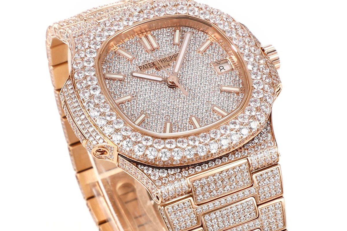 Nautilus Jumbo 5711 Diamond Dial with Diamond Bezel with Paved Diamonds in Rose Gold