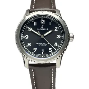 Navitimer Aviator 8 Automatic 41 Black Dial in Steel on Brown Leather Strap