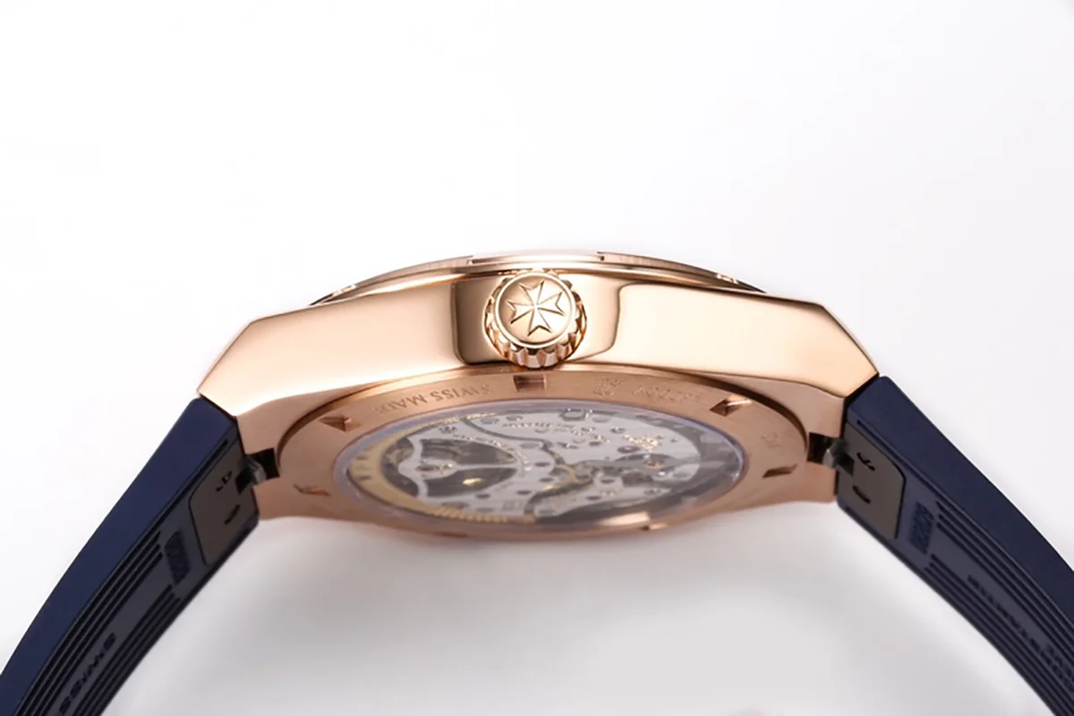Overseas Tourbillion in Pink Gold on Blue Rubber Strap