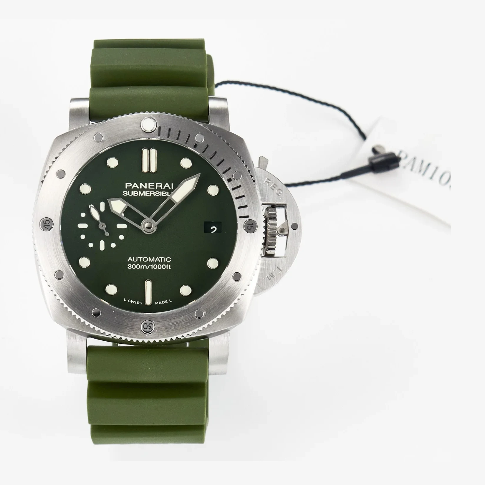 PAM1055 Luminor Submersible 42mm Verde Militare VSF 1:1 Best Edition on Green Rubber Strap P.900 Clone