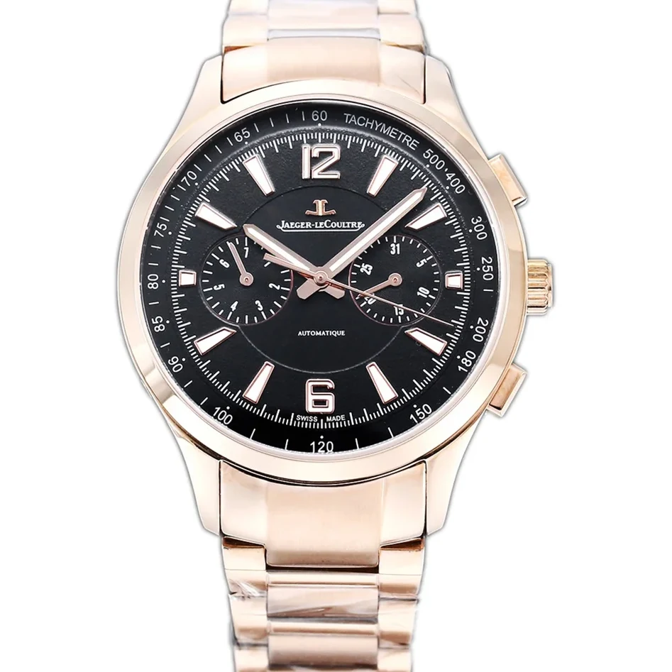 Polaris Chronograph Black Dial in Rose Gold on Bracelet