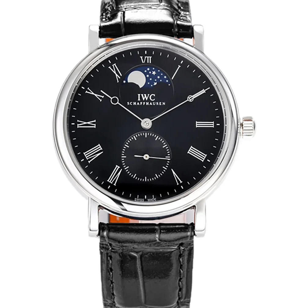 Portofino Hand Wound Moon Phrase IW5548 Black Dial in Steel