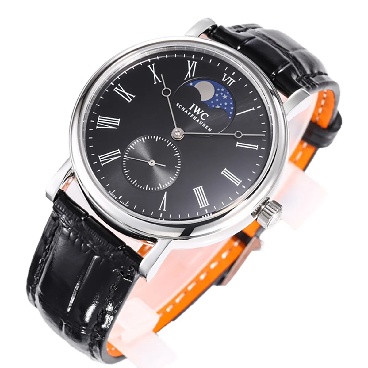 Portofino Hand Wound Moon Phrase IW5548 Black Dial in Steel