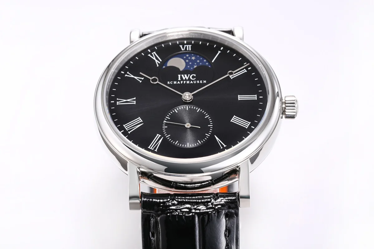 Portofino Hand Wound Moon Phrase IW5548 Black Dial in Steel