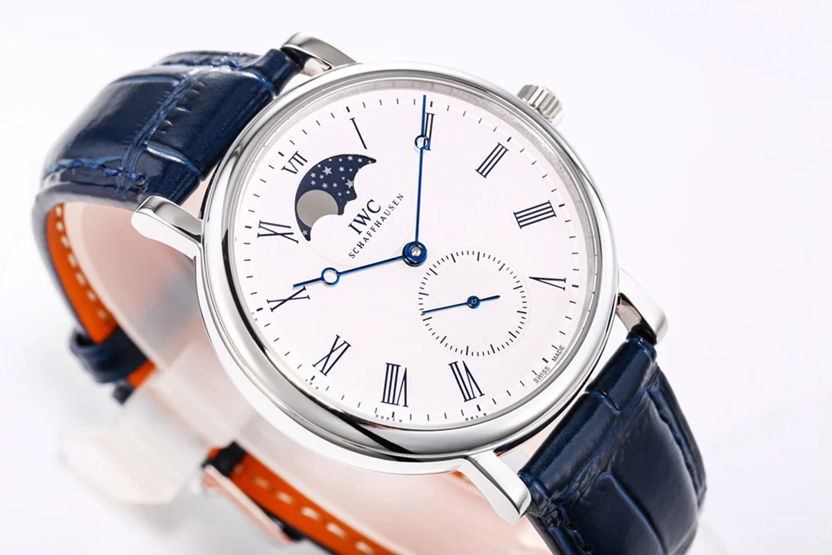 Portofino Hand Wound Moon Phrase IW5548 White Dial in Steel