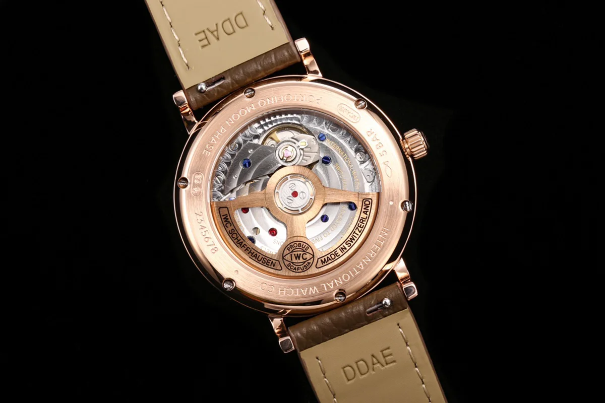 Portofino IW6596 Automatic Moon Phase 37 White Dial in Rose Gold on Brown Leather Strap