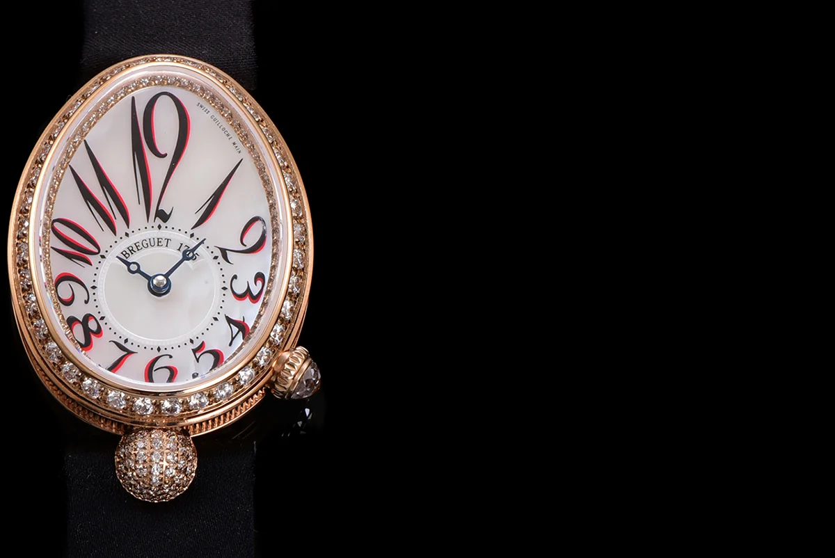 Reine de Naples in Rose Gold 8928BB Black Leather Strap