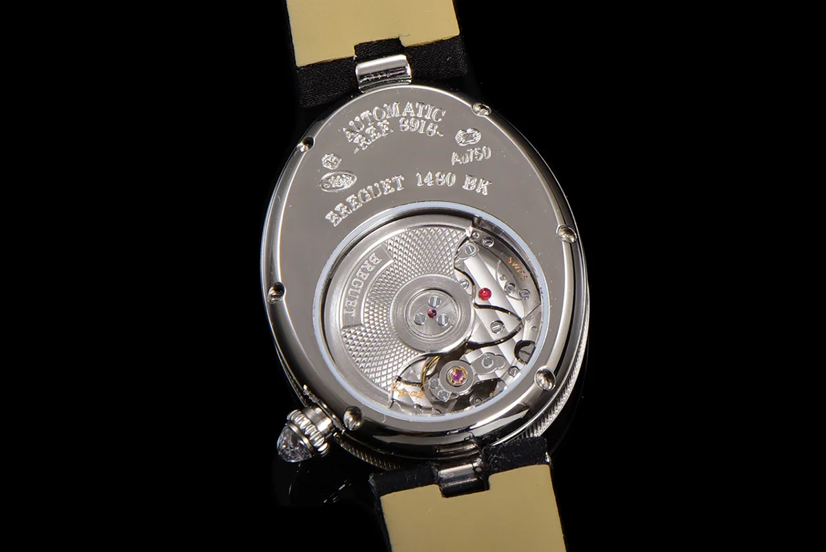 Reine de Naples in White Gold 8918BB on Black Leather Strap