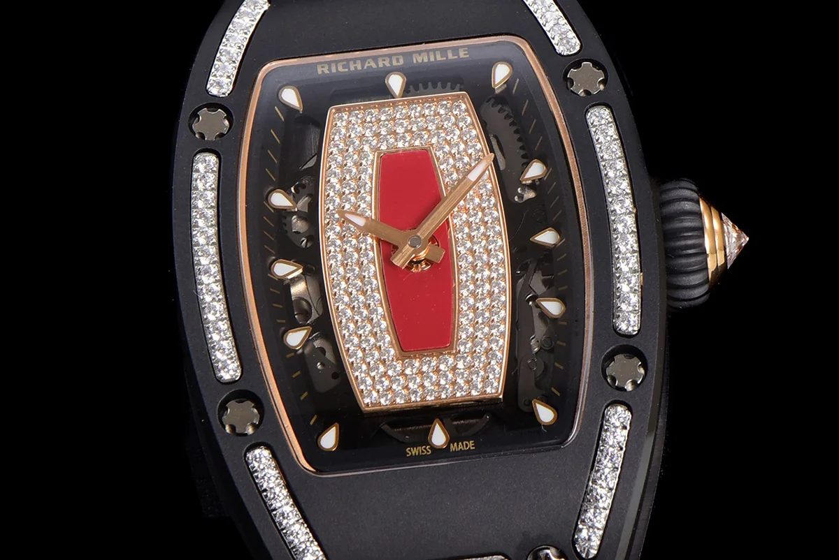 RM 007 Automatic Ladies Black Ceramic Red Lips Diamond